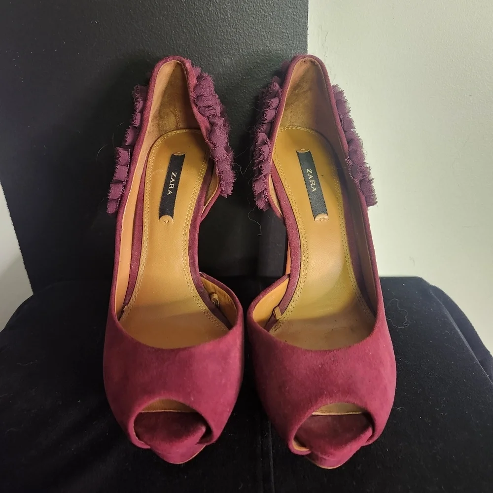 Zara Suede Purple Peep-Toe Heels - Picture 3 of 7